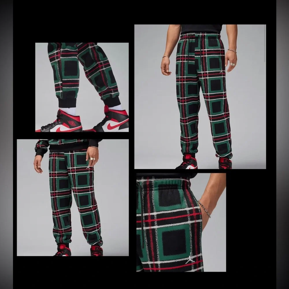 Nike Air Jordan Sweatpants Joggers Plaid Men's small Sz NEW! Green & Black & red